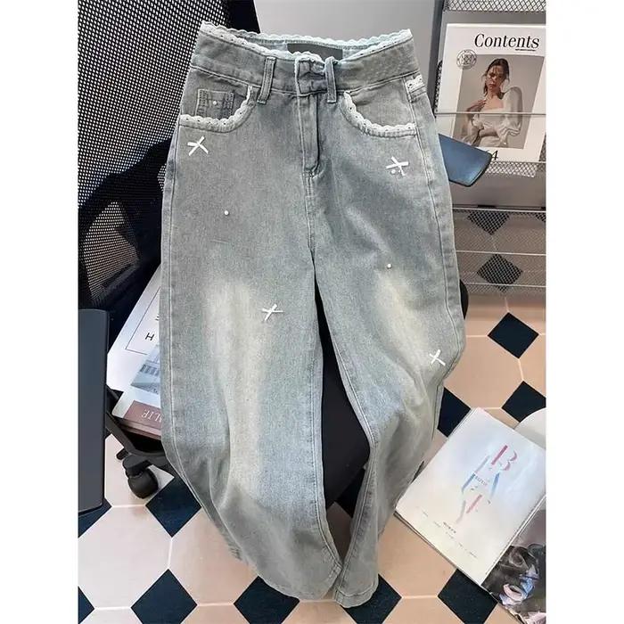 Jean en Denim Bleu avec Nministériels d Papillon pour Femme