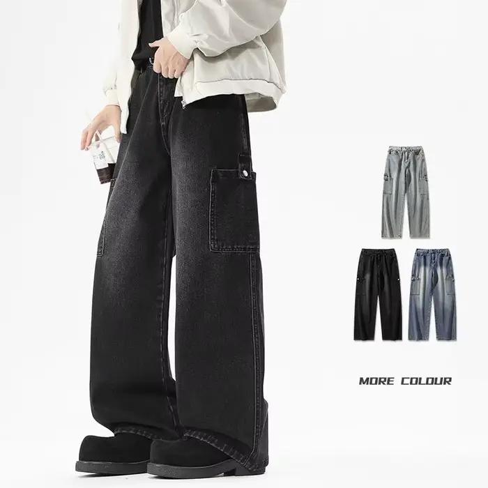 Jean Cargo Homme Nouvelle Collection Automne – Pantalon en Denim Vintage Coupe Droite Décontracté et Personnalisé
