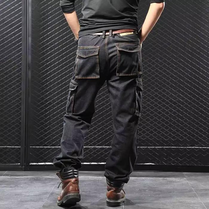 Jean Cargo MciPatrick ny-Pantalon Style Moto Multi-Poches Bleu Denim Délavé Pour Hommes Occasions Quotidiennes