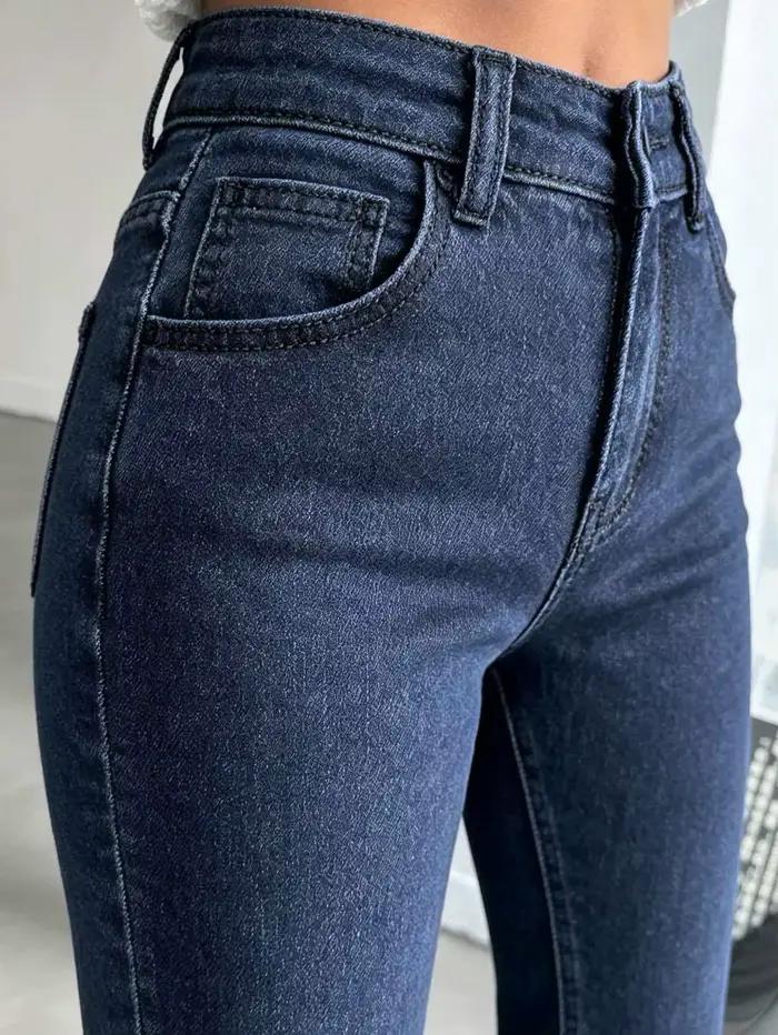 Jean évasé bleu foncé taille haute coupe botte ajustée pour femmes toutes saisons ocassions spéciales