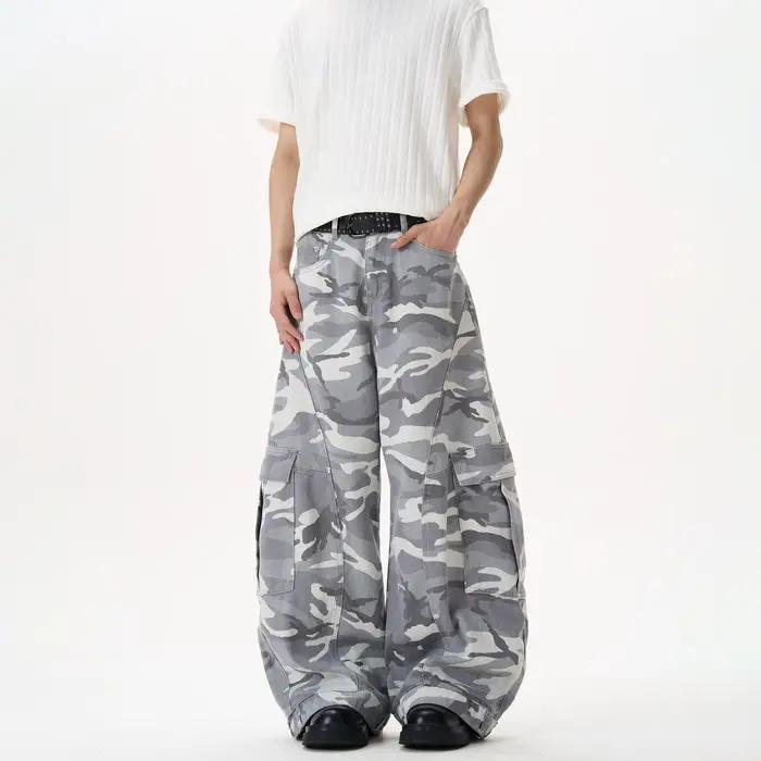Jean baggy camouflage pour homme style américain Y2K pantalon en denim à jambes larges idéal pour le bureau et le streetwear hip-hop occasions décontractées