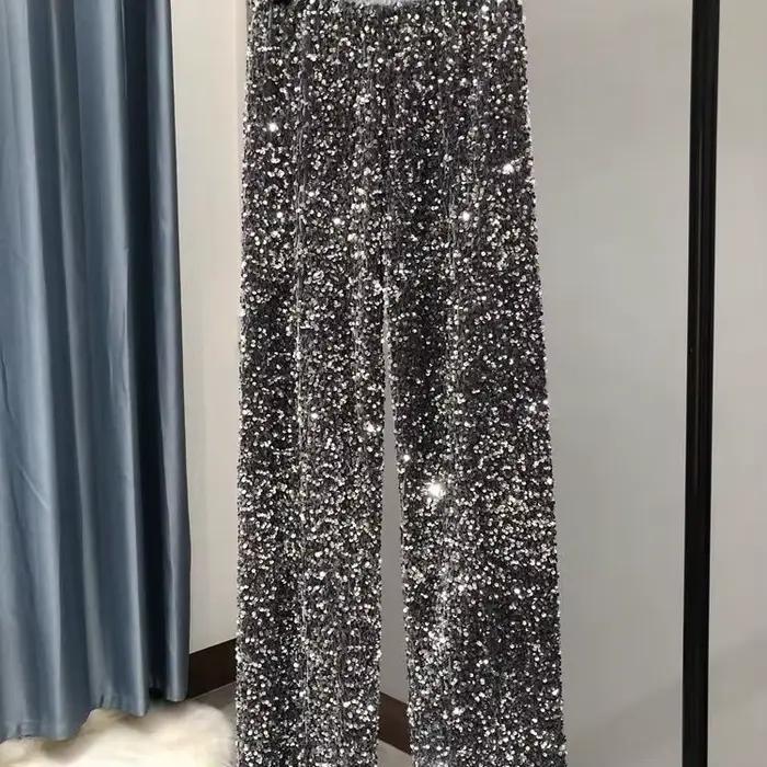Pantalones De Mujer noir pantalon à paillettes Streetwear femmes