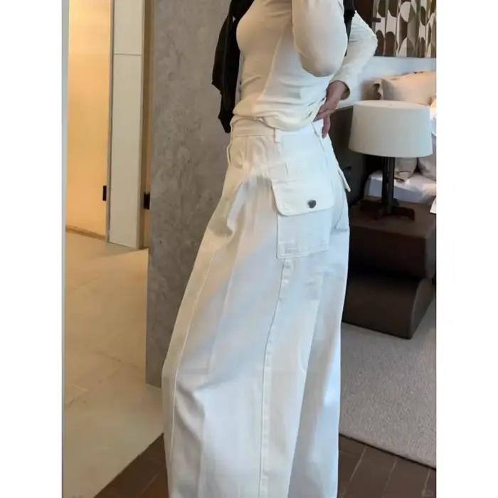 Jean blanc ample coupe droite pour femme