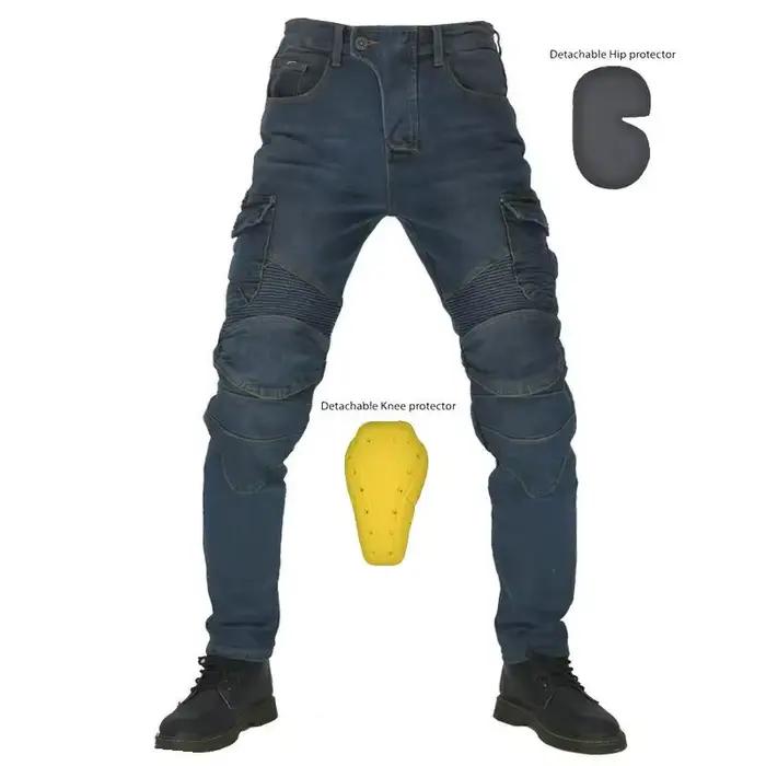 Pantalon Moto en Jean Version Standard avec Protections Amovibles pour la Conduite Estivale sur Route et la Course