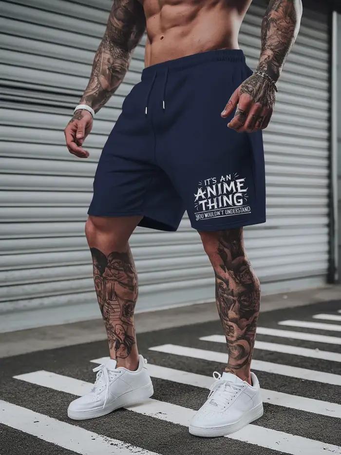 Shorts décontractés pour hommes, tissu respirant et doux, imprimé lettres audacieuses, activités sportives de plein air, été