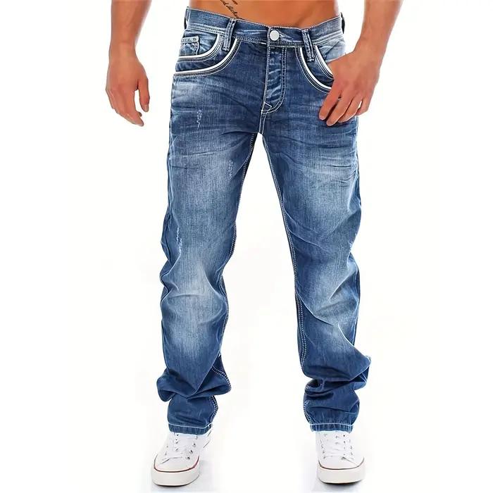 Nouveaux hommes rétro ample décontracté jambe droite jean confortable coupe classique