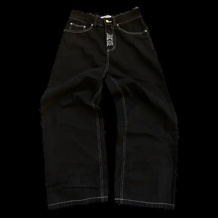 Jeans Harajuku Y2K Hommes Pantalon Décontracté à Jambes Larges Imprimé Noir Taille Haut Style Vintage Occasionnels Shopping