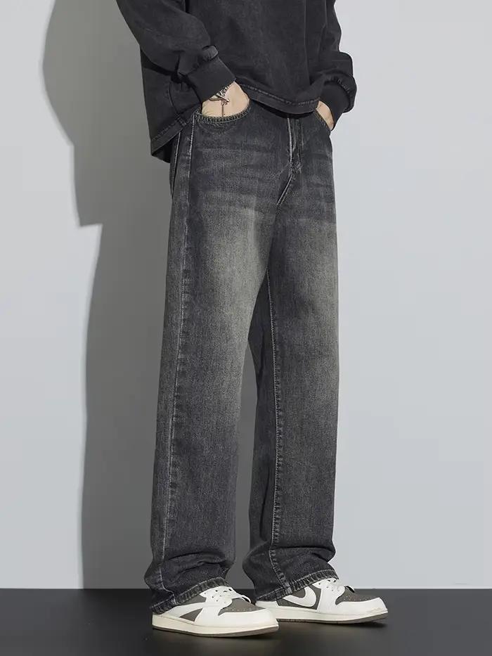 Jean ample et droit pour homme – Collection Automne – Style Rétro Classique – Pantalon en denim de coton délavé –