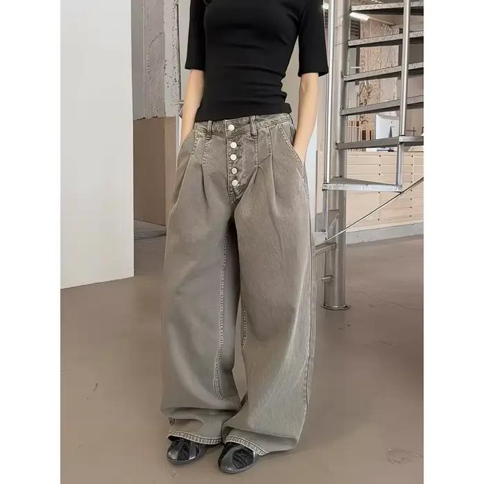 Jean Y2K marron oversize pour femme YIBASHU