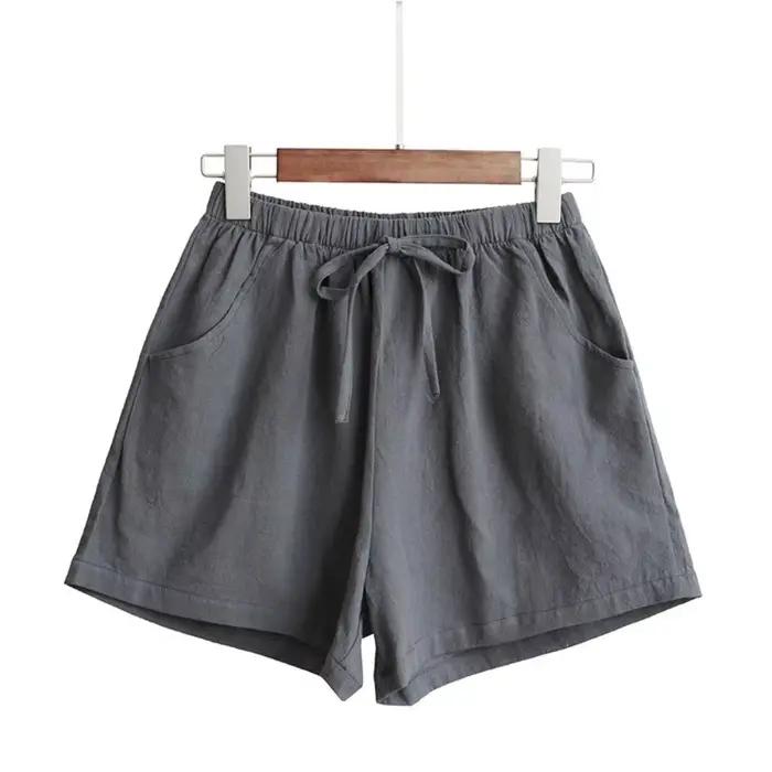 Shorts amples en coton et lin respirant pour femmes, coupe trapèze, décontracté, pour entraînement estival et sorties d'été