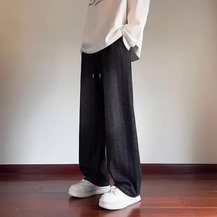Nouveau Jean Bleu Rayé Effet Vieilli 2026 pour Homme – Pantalon en Denim Coupe Droite avec Cordon de Serrage