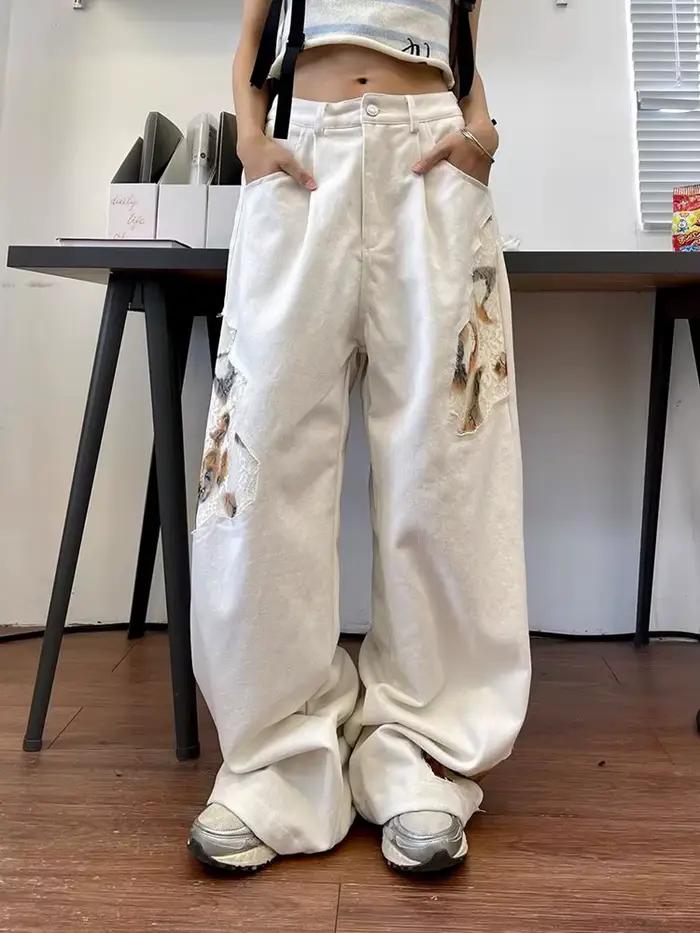 Dentelle rétro épissée ​ ​ Jean blanc pour femmes