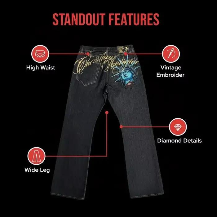 Jean décontracté en denim taille haute coupe droite et large