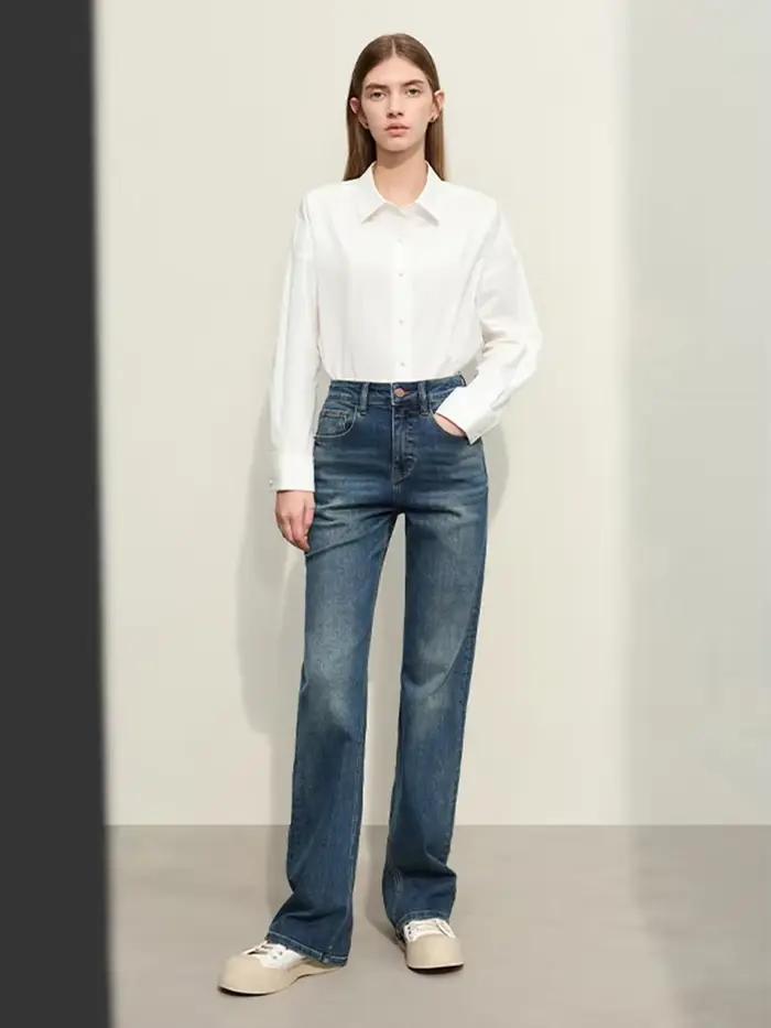 Amii-Jeans droits minimalistes pour femmes