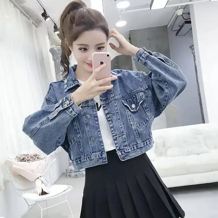 Veste courte en jean uni pour femme