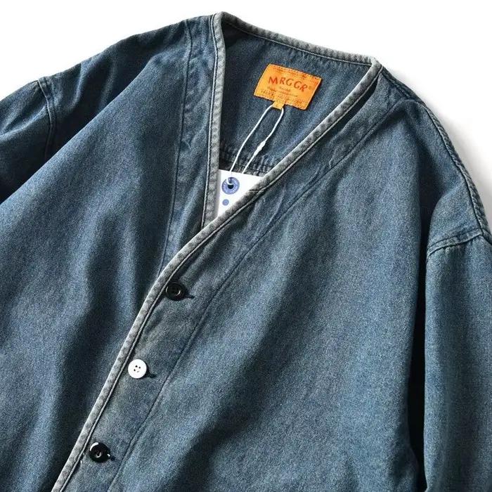 Veste en jean délavé style rétro japonais pour homme