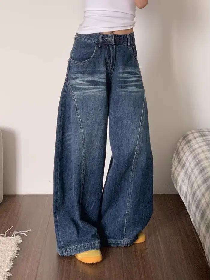 Jean large bleu coupe droite pour femme