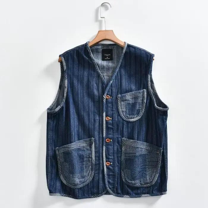 Gilet en jean sans manches délavé pour homme