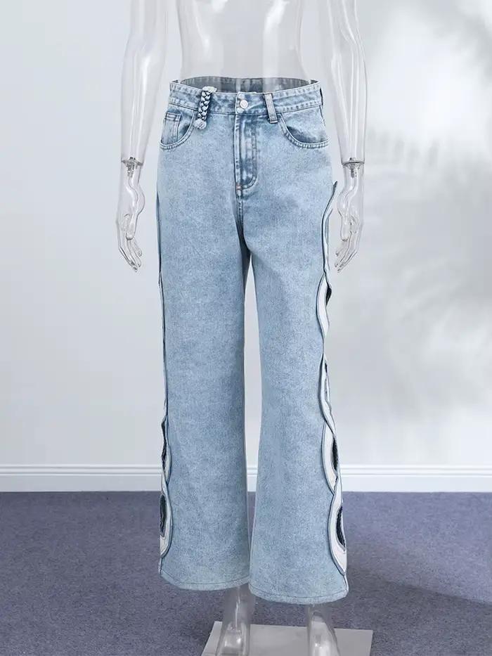 Jean large en denim ajouré pour femme