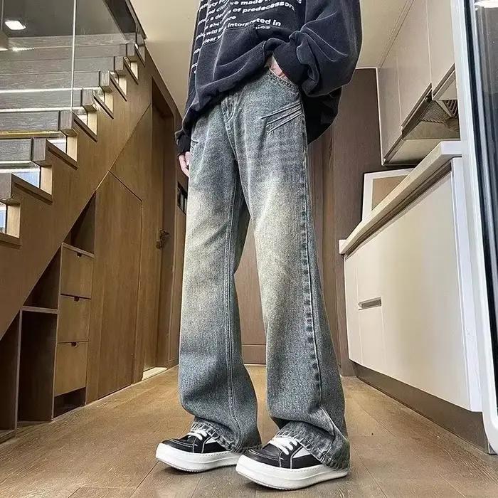Nouveau Jean Large Dégradé Effet Vieilli 2026 pour Homme – Pantalon en Denim Ample et Fluide Style Hip Hop Y2K Streetwear Coupe Droite