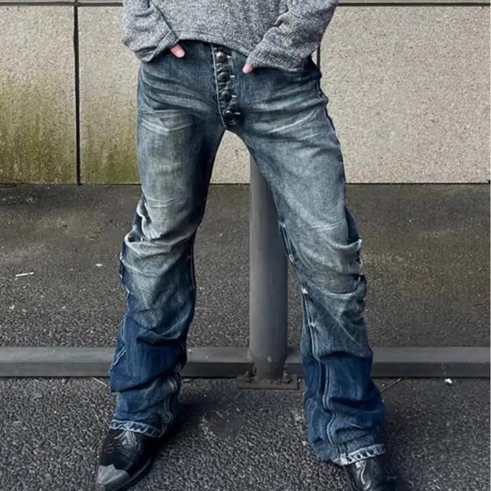 Jeans à boutons Printemps 2026 Nouveau design de pantalon long polyvalent simple bleu slim
