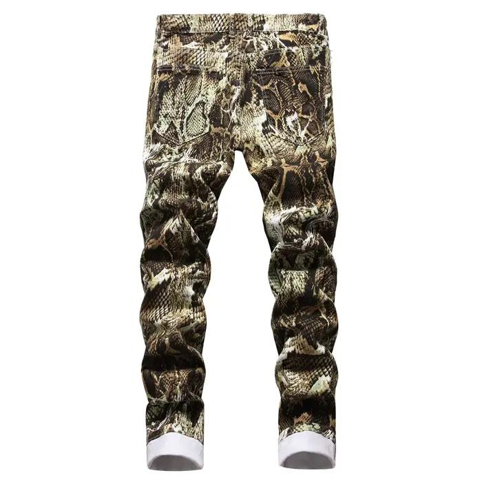 Pantalon crayon homme imprimé peau de serpent jeans stretch ajusté longueur cheville style hip hop occasions quotidiennes
