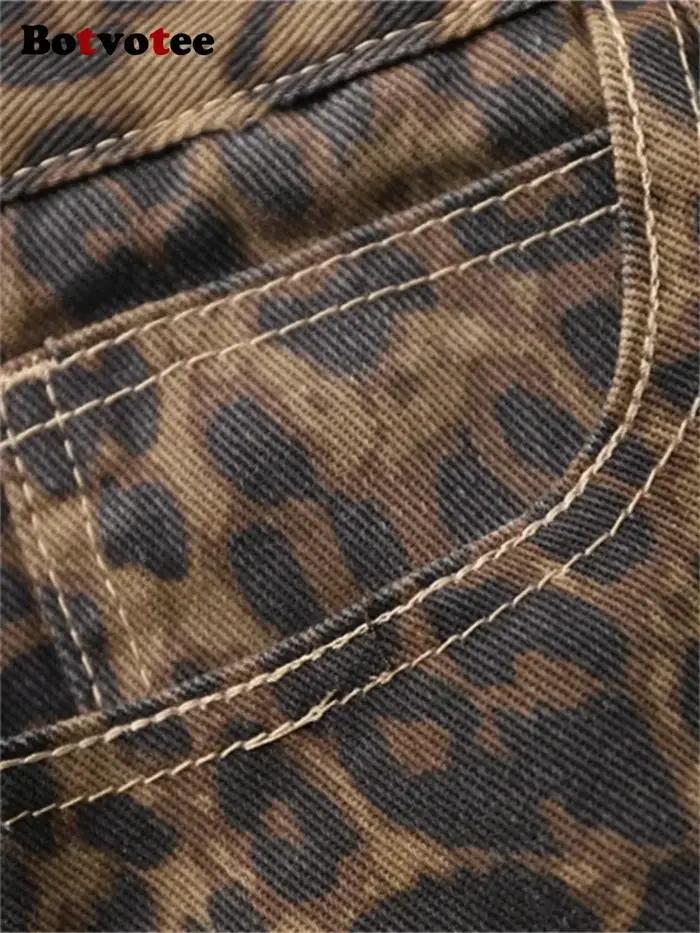 Botvotee jean taille haute imprimé léopard pour femmes Y2k rétro Streetwear Denim pantalon Hip Hop droit jambe large