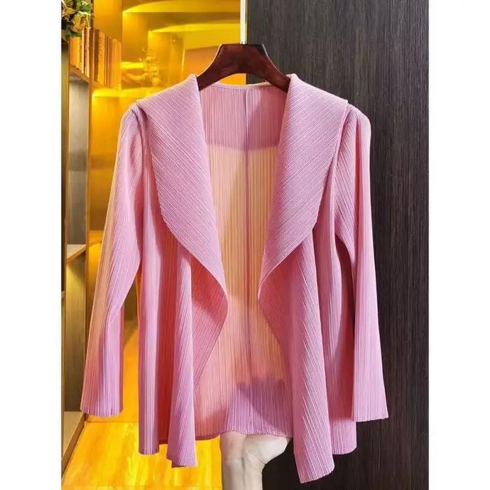 Veste pliée décontractée pour femme, nouvelle collection printemps été 2024, vêtements extérieurs, polyester, tricoté, ouvert, ajusté, confortable, polyvalent