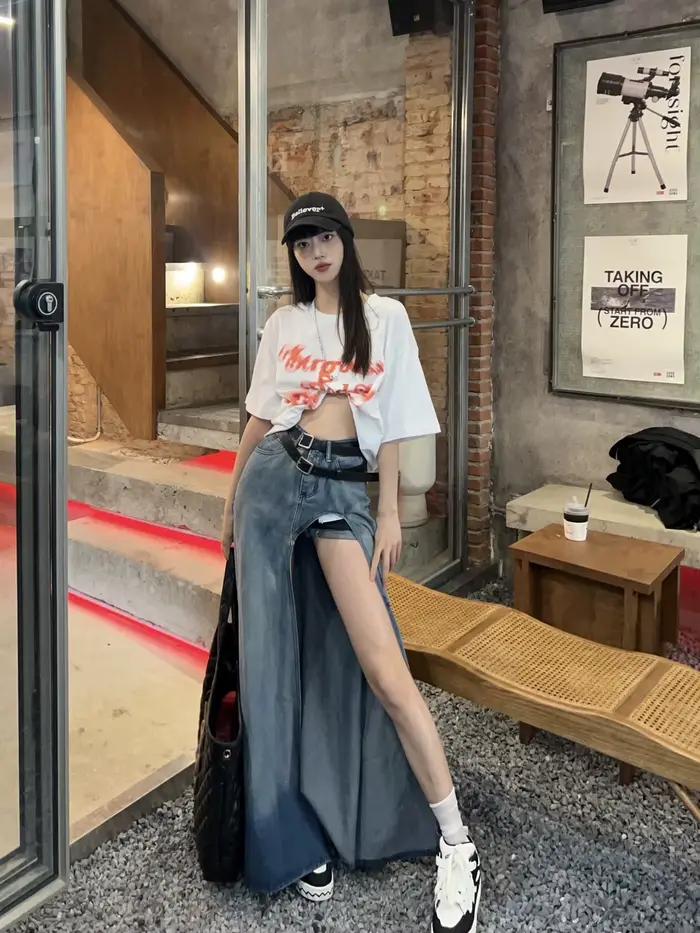 Jupe en jean taille haute pour femme
