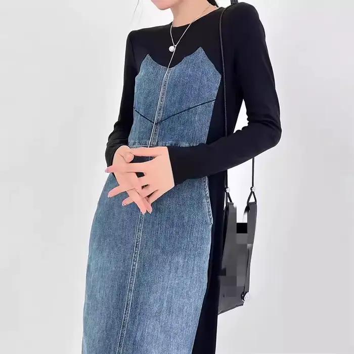 Robe en Jean épissé à manches longues