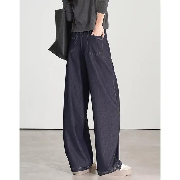 LOUIS YAO jean femme 2025 printemps lignes contrastées pantalon conception incurvée ceinture élastique