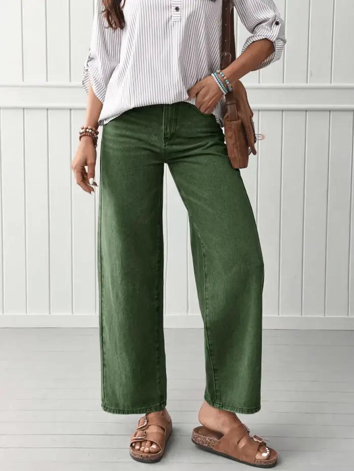 Jean vert chic à jambe droite pour femme – Pantalon