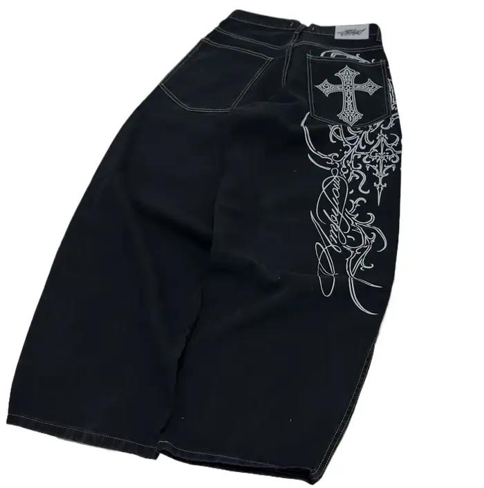 SAtreetwear y2k – jean baggy noir imprimé de haute qualité
