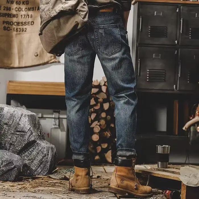 Jean rétro homme YEMOCILE style américain décontracté polyester coton coupe droite ajustement régulier braguette zippée adaptable quatre saisons occasion quotidienne