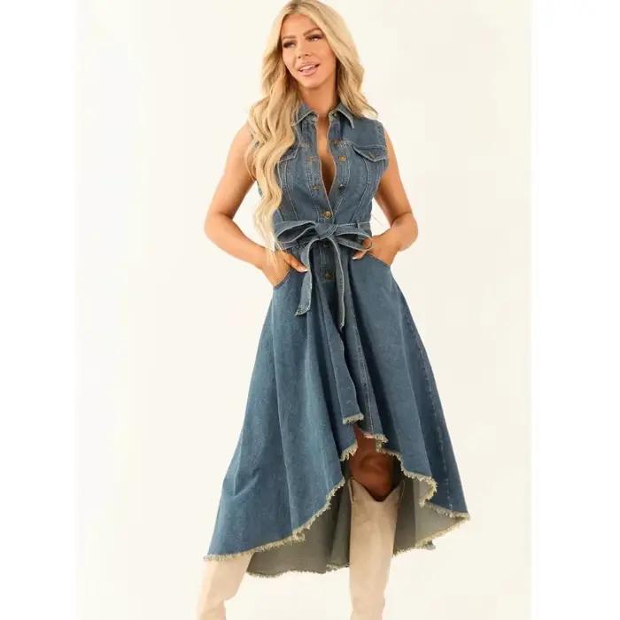 Robe longue en jean pour femme
