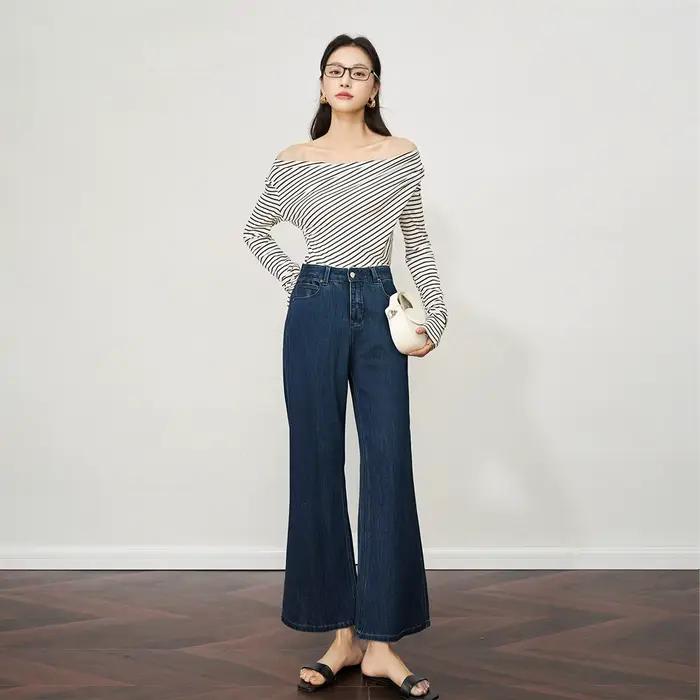 OLrain Jean évasé bleu pour femme