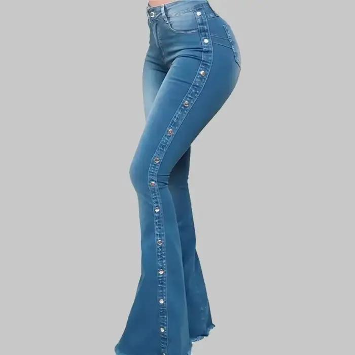Jeans évasés taille haute pour femmes, pantalons streetwear vintage, longueur au sol, printemps, automne, bleu, gris, noir, taille standard