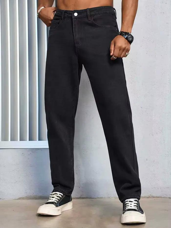 Jeans décontractés pour homme, coupe classique, couleur noire unie