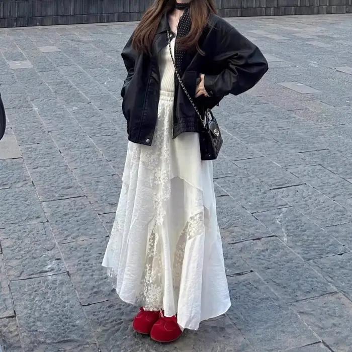 Veste d'automne en cuir noir vintage pour femmes style court décontracté occasion moto et ville