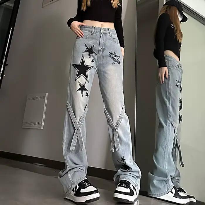 Pantalon en denim taille haute pour femme