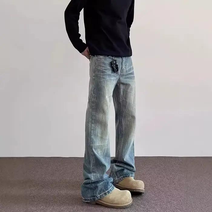 Hiphop Bootcut jean hommes pantalon droit à jambes larges nouveau haute rue foudre ondulation