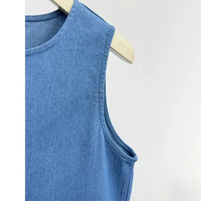 Robe longue en jean sans manches pour femme