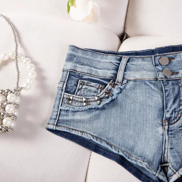Nouveau sexy rivet taille basse déchiré super court butin y2k short en jean
