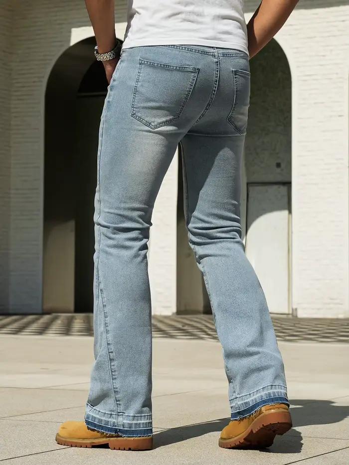 Jean évasé vintage bleu clair/noir pour homme