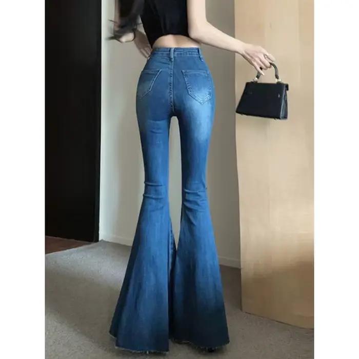 Gros jean évasé en queue de poisson pour femmes en automne fille chaude avec taille haute tempérament mince pantalon à