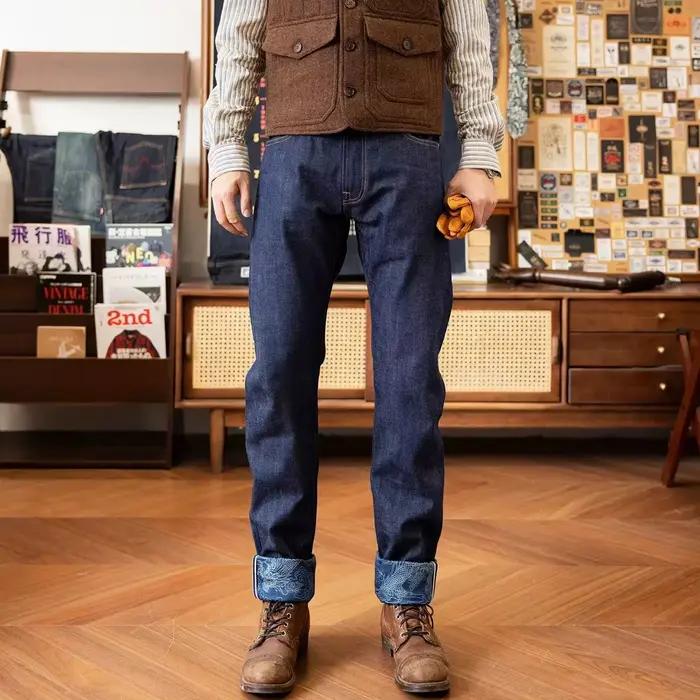 Jeans WUBIN édition limitée en denim indigo naturel et rouge tornade pour homme, élégant et durable, pour toutes les occasions
