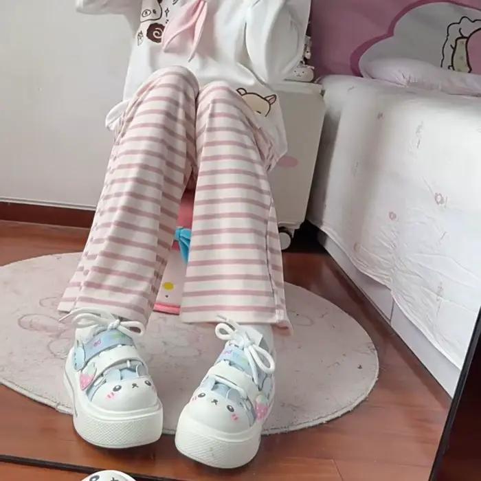 Pantalon droit japonais Kawaii Lolita style féerique Y2k avec broderies dessins animés pour femmes occasions spéciales