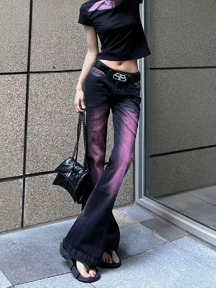 Cyber Y2K-Jeans évasés violets pour femmes
