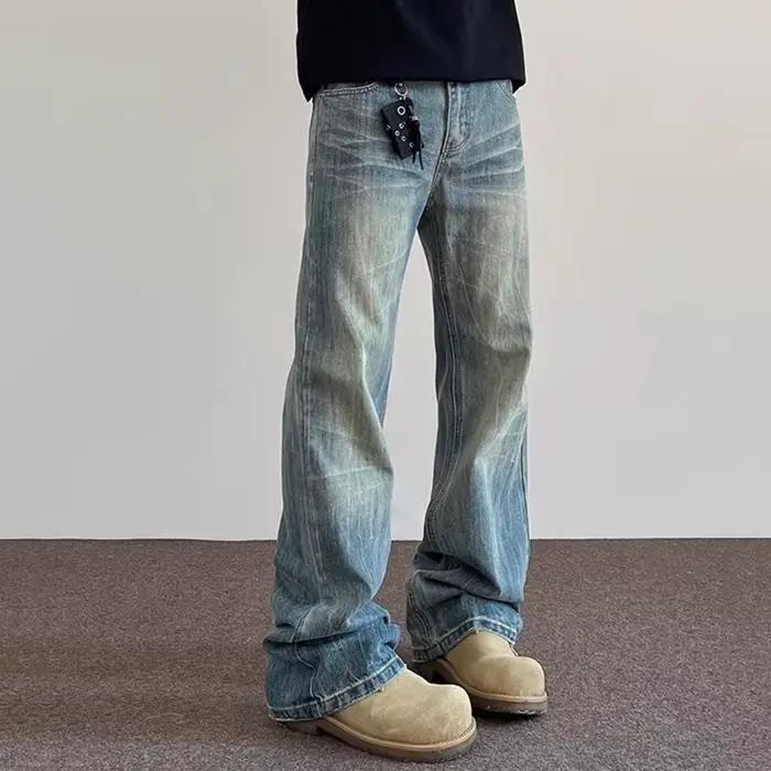Hiphop Bootcut jean hommes pantalon droit à jambes larges nouveau haute rue foudre ondulation