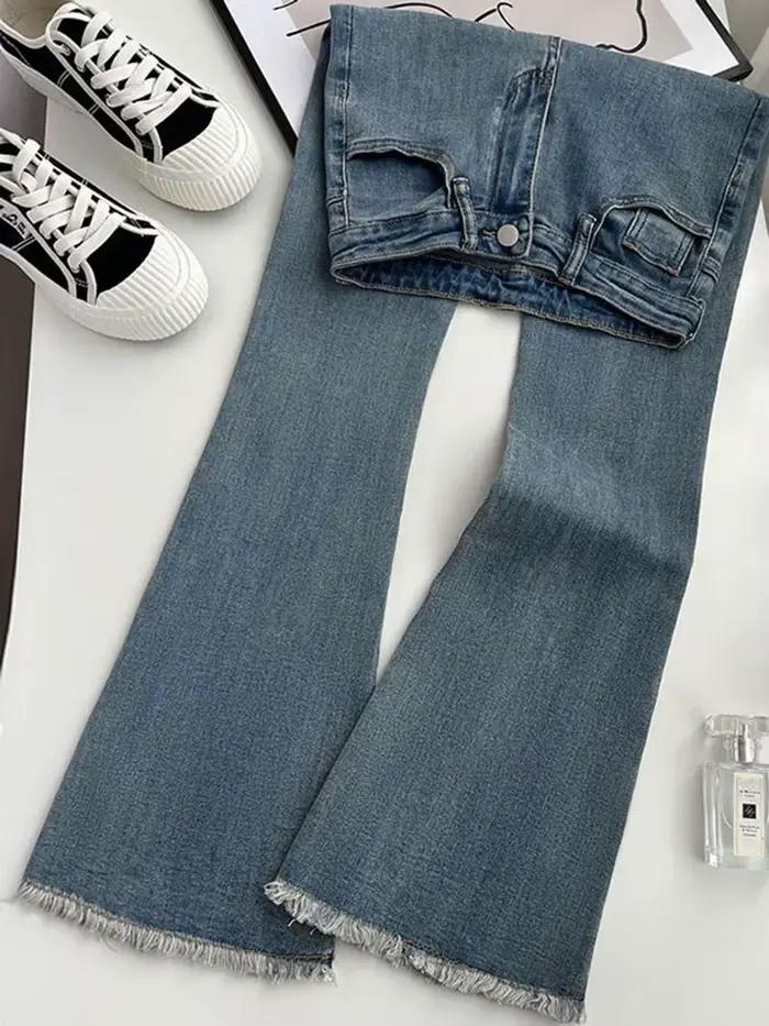 Jeans évasés taille haute skinny coréens pour femmes